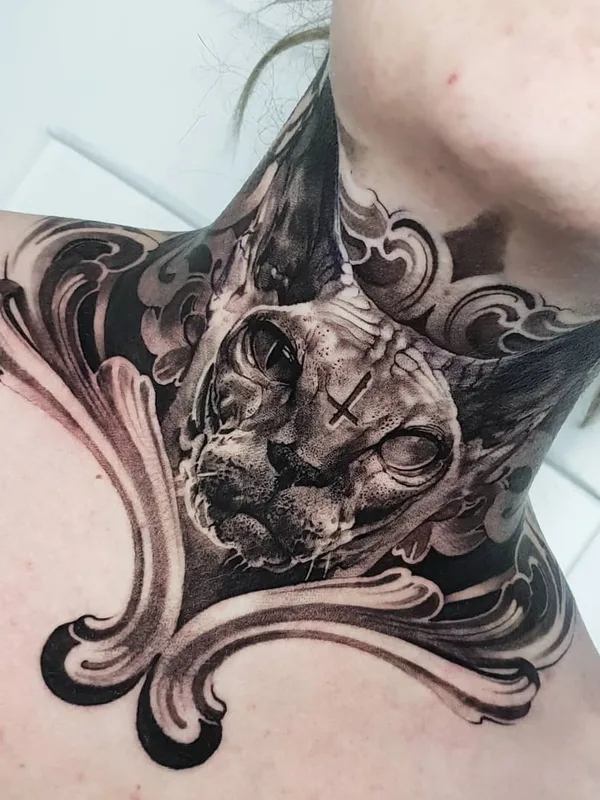female black and grey black and grey татуировка на neck #30115 | Тату мастер Nick Noonan