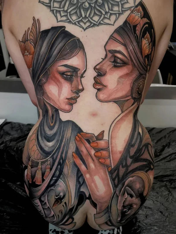 female color realism Tatuaggio su full back #35993 | Tatuatore Isabella Chiara Filouino
