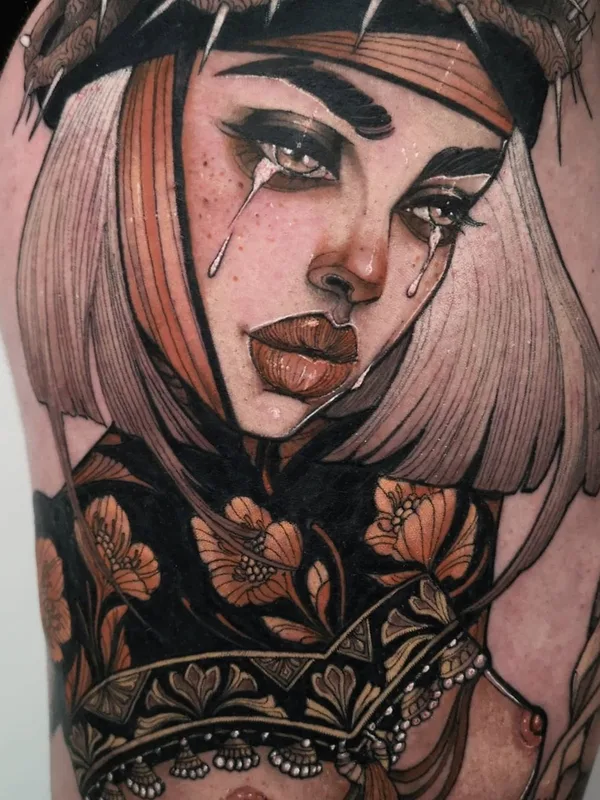 female color realism Tatuaggio su thigh #35994 | Tatuatore Isabella Chiara Filouino
