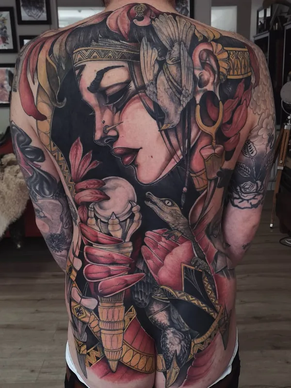 male color illustrative Tatuaggio su full back #35984 | Tatuatore Isabella Chiara Filouino