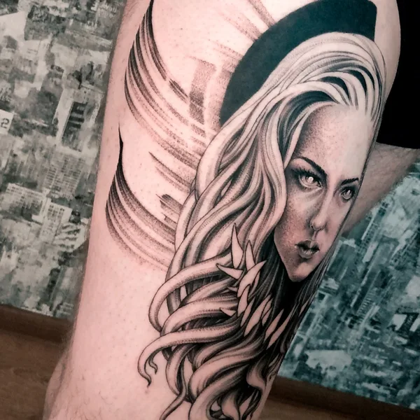 Graphic tattoo by Oleg Tort in Сочи