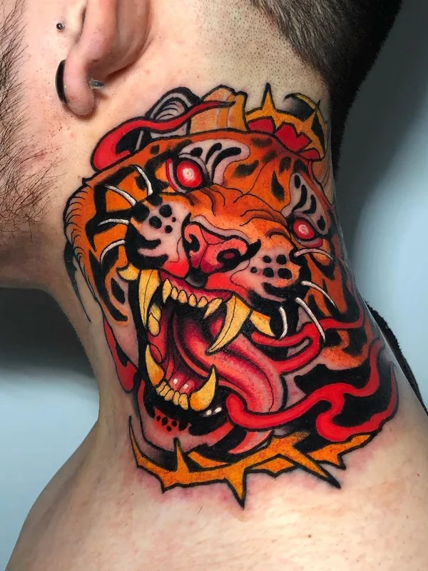 male color neo traditional tattoo auf neck #40721 | Tätowierer Dilan Pineda