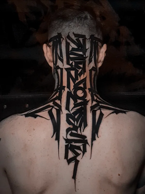 male black lettering татуировка на neck #55691 | Тату мастер Игорь Климин