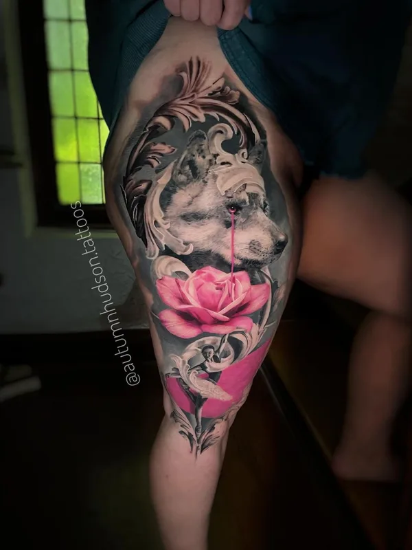 color realism tattoo on thigh #55721 | Tattoo Artist Autumn Hudson