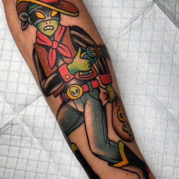 Illustrative tattoo by Amber Elise in Charleston
