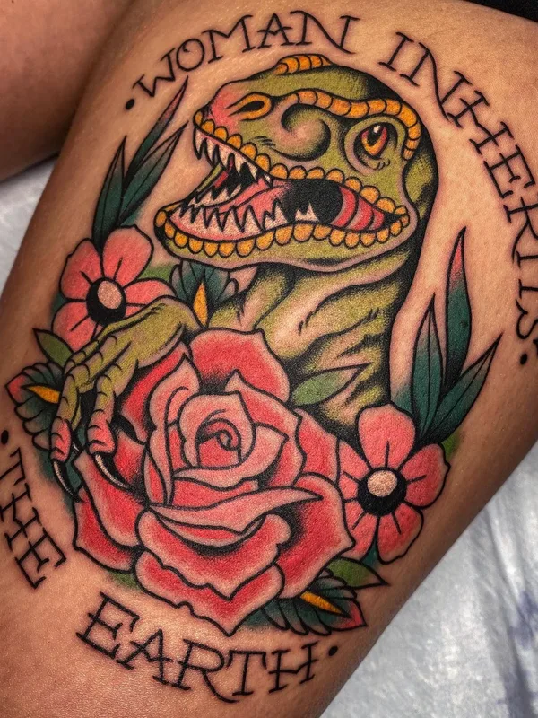 color traditional Tatuagem em thigh #57541 | Tatuador Amber Elise