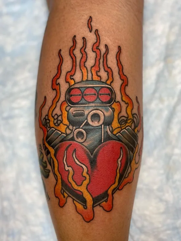 color traditional Tatuaggio su calf #57548 | Tatuatore Jason Eisenberg