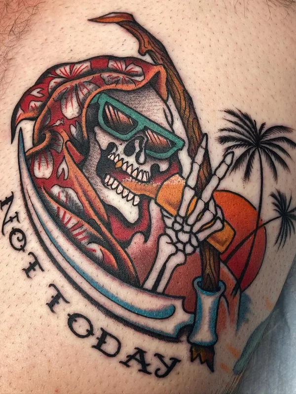 color old school Tatuaggio su thigh #57568 | Tatuatore Christian Elias