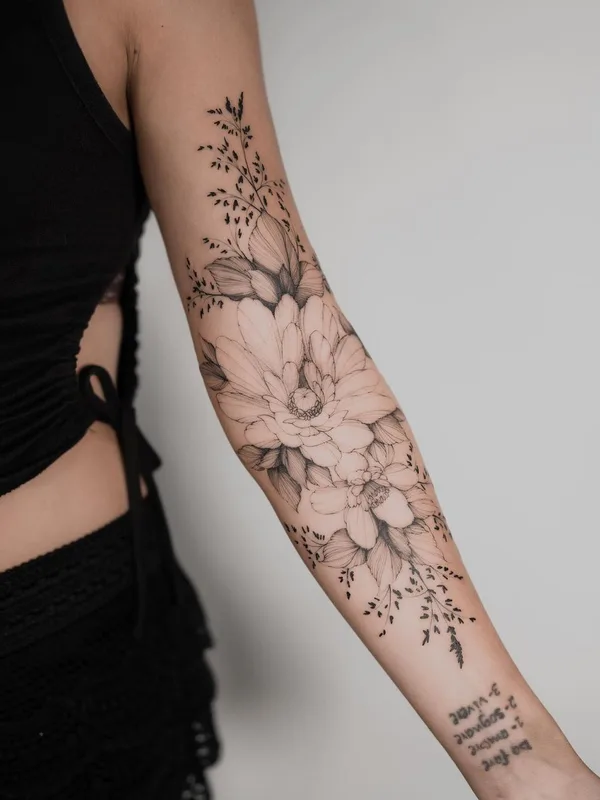 female black and grey fineline Tatuagem em forearm #57569 | Tatuador Mr Marek