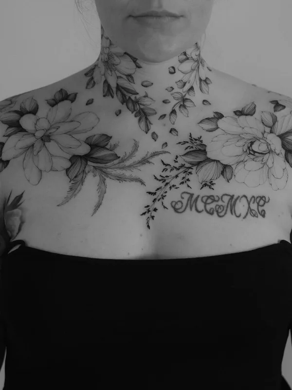 female black and grey botanic Tatuagem em chest #57579 | Tatuador Mr Marek