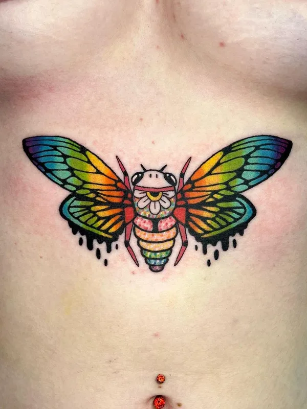 female color illustrative tatouage sur stomach #57586 | Artiste tatoueur Deryk Webb