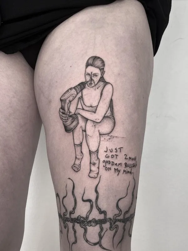 black and grey sketch татуировка на thigh #72565 | Тату мастер weepandforfeit