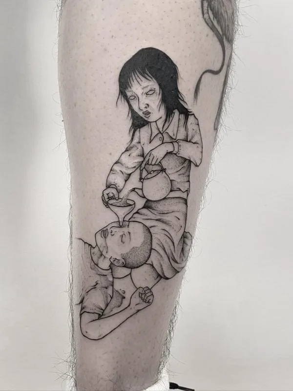 black and grey blackwork татуировка на calf #72566 | Тату мастер weepandforfeit