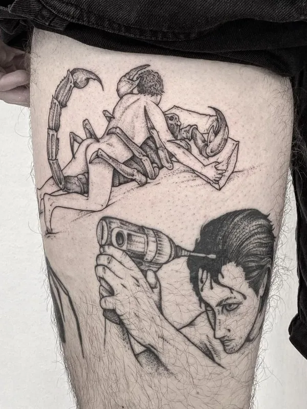 black and grey sketch татуировка на thigh #72568 | Тату мастер weepandforfeit