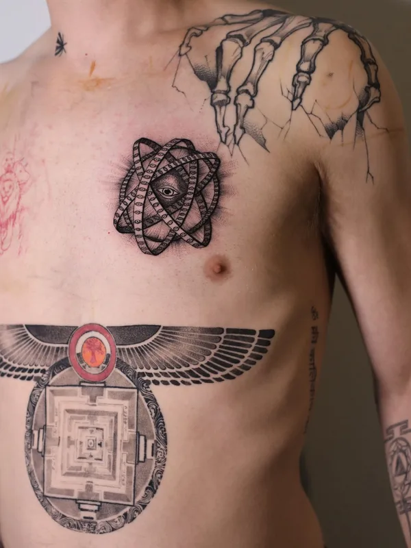 male black blackwork Tatuaggio su chest #37226 | Tatuatore Konstantin Strokin