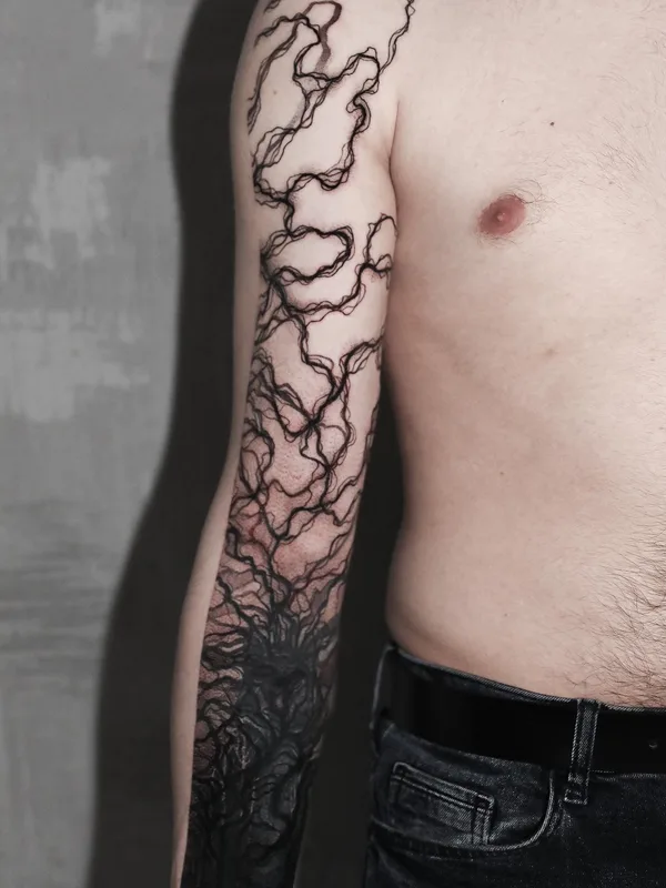 male black blackwork Tatuaggio su full sleeve #37223 | Tatuatore Konstantin Strokin