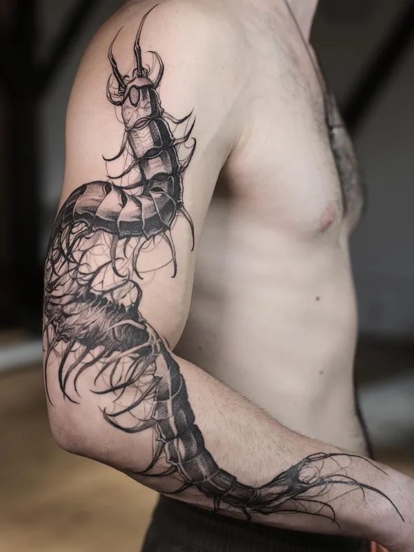 male black and grey biomechanical Tatuaggio su full sleeve #37222 | Tatuatore Konstantin Strokin