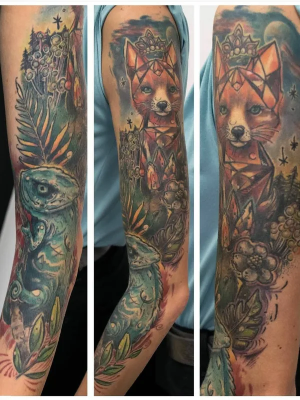 color illustrative tattoo on full sleeve #42005 | Tattoo Artist CultivarTattoo