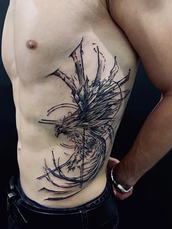 male black sketch tatouage sur side #58552 | Artiste tatoueur Sofia Kitsune Tattoo