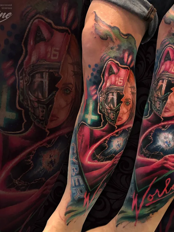 color cyber tatuaje en full sleeve #32615 | Tatuador Артем Новиков