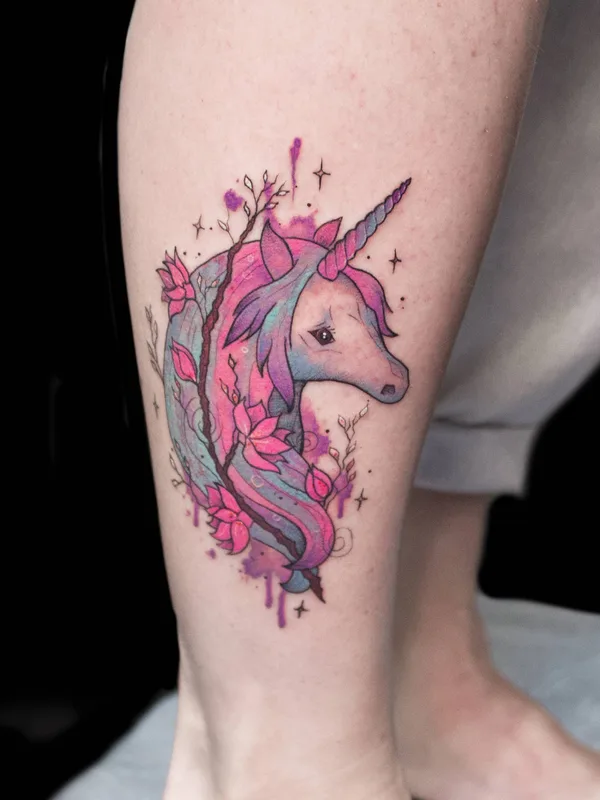 color watercolor татуировка на calf #33258 | Тату мастер Мария Фомичева