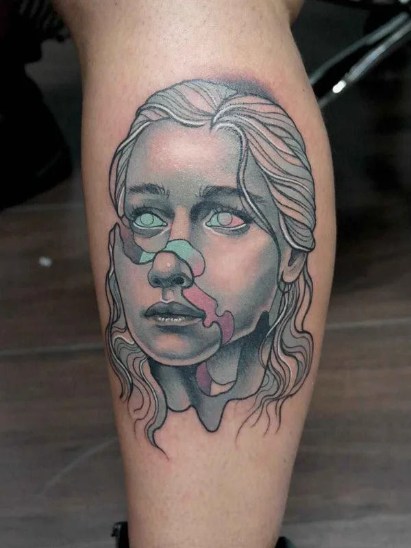female black and grey realism tattoo auf calf #14546 | Tätowierer Gianpiero Cavaliere