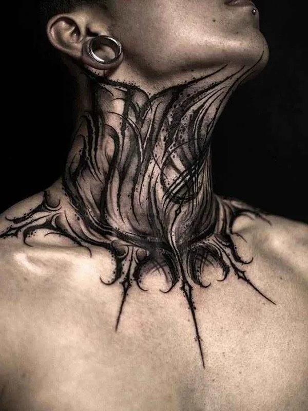 male black and grey blackwork 타투 부위 neck #19667 | 타투이스트 YZTATTOO BBK