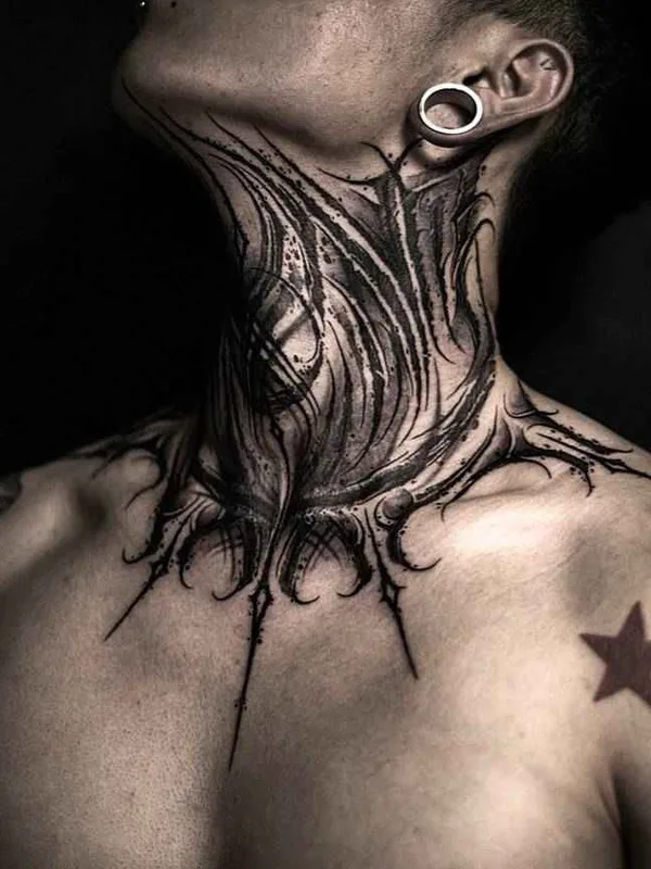 male black and grey blackwork 타투 부위 neck #19668 | 타투이스트 YZTATTOO BBK