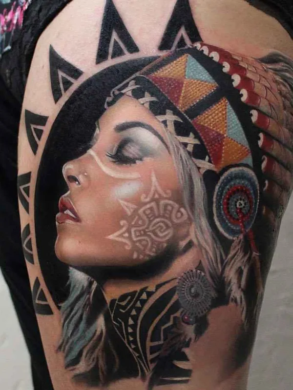female color realism tattoo auf thigh #17609 | Tätowierer Monica Marino