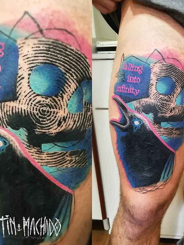 color illustrative tattoo auf thigh #15827 | Tätowierer Tin Machado