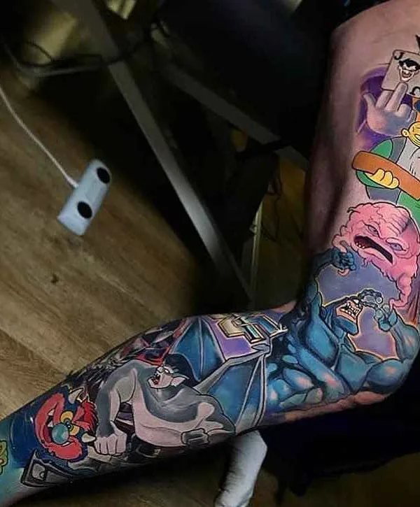 color cartoon татуировка на full sleeve #17429 | Тату мастер Derek Turcotte