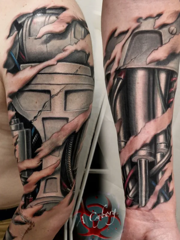 black and grey biomechanical татуировка на full sleeve #38738 | Тату мастер Cyborg Tattoo