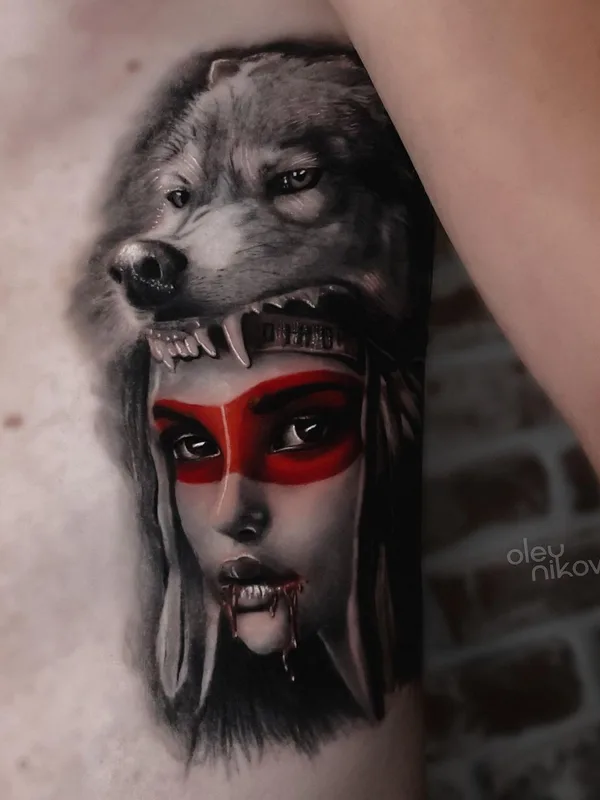 female black and grey realism татуировка на upper arm #52443 | Тату мастер Влад Олейников