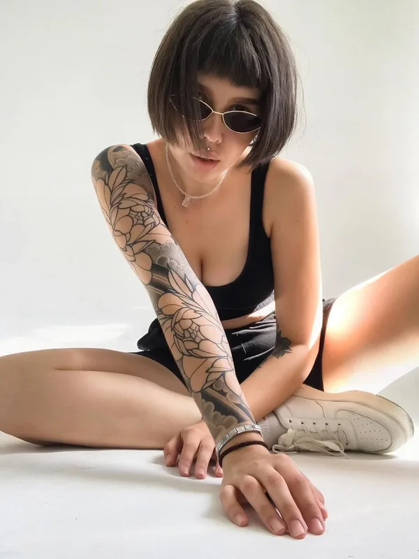 female black and grey japanese татуировка на full sleeve #52469 | Тату мастер Максим Чебатько