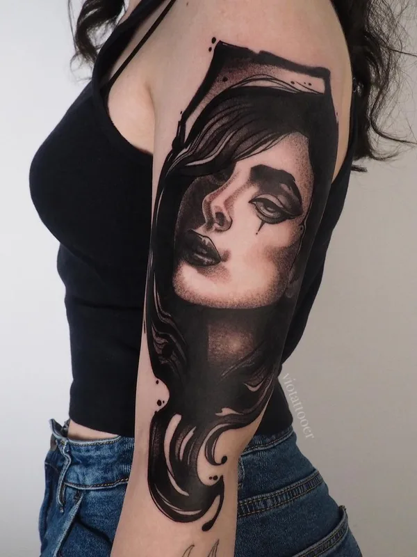 female black and grey black and grey татуировка на full sleeve #52472 | Тату мастер Виолетта Важничая