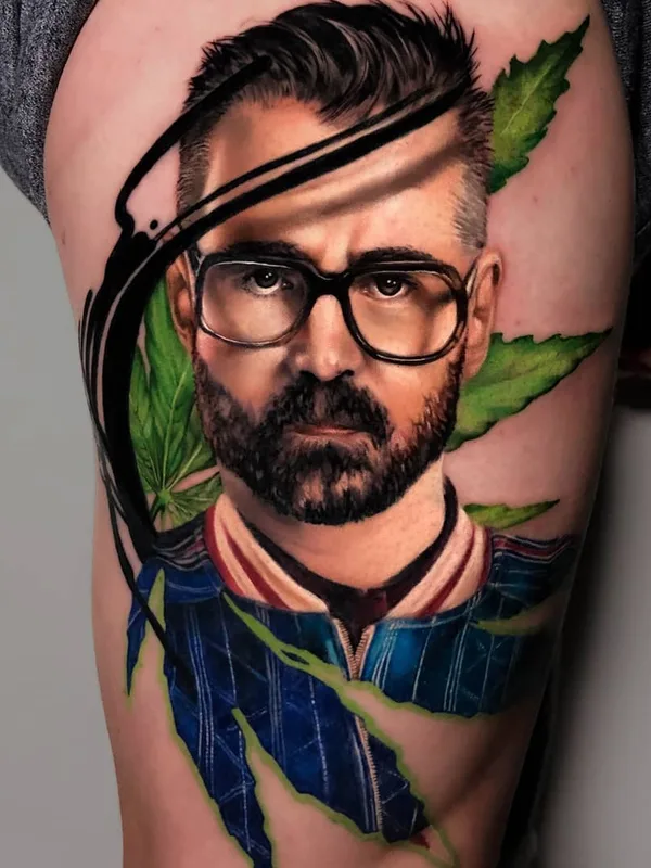 male color realism татуировка на thigh #52487 | Тату мастер Julia TESL