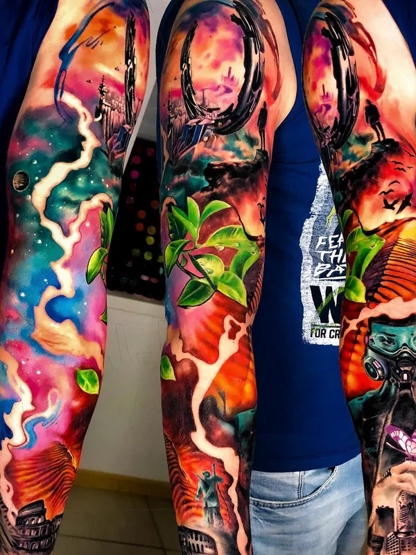 color watercolor татуировка на full sleeve #52492 | Тату мастер Julia TESL