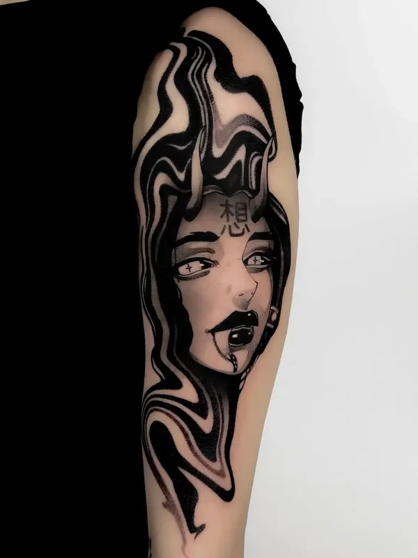 female black and grey blackwork tatuaje en forearm #52528 | Tatuador Pavel Parafiev