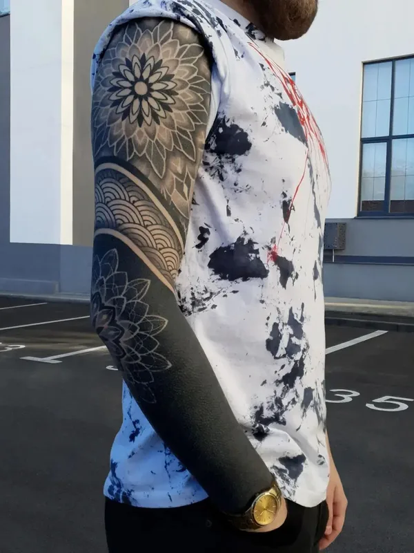 male black blackwork tatuaje en full sleeve #52530 | Tatuador Pavel Parafiev