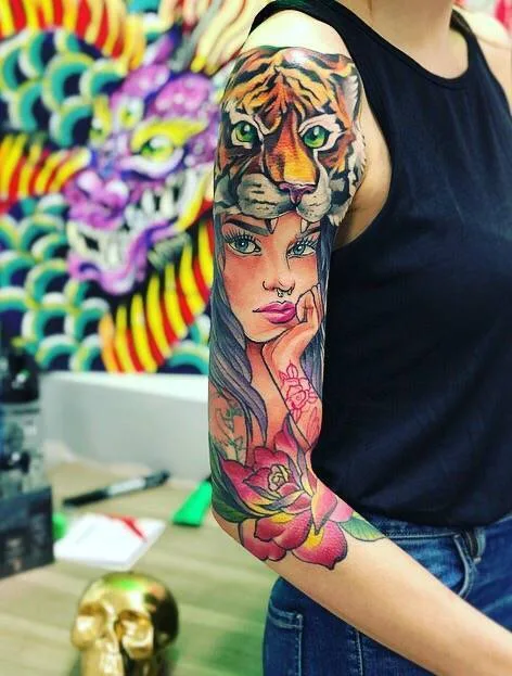 female color illustrative Tatuagem em full sleeve #29280 | Tatuador Лейла Азизова
