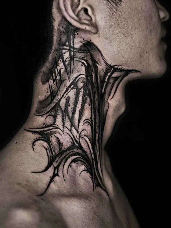 male black and grey blackwork 타투 부위 neck #19675 | 타투이스트 YZTATTOO BBK