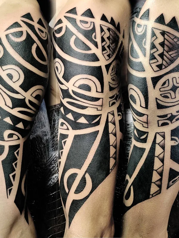 black tribal татуировка на full sleeve #30153 | Тату мастер Гафуров Александр