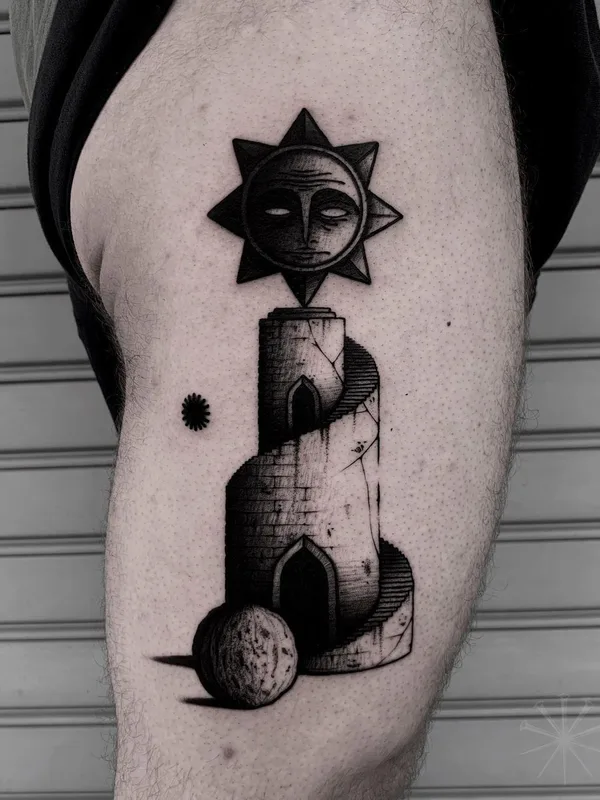 black and grey blackwork tatuaje en thigh #40755 | Tatuador Jacopo Uppercut