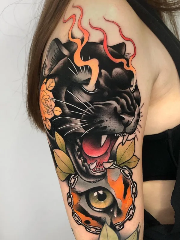 female color neo traditional татуировка на upper arm #40773 | Тату мастер Kike Esteras