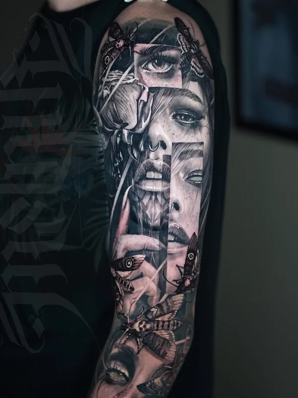 female black and grey realism татуировка на full sleeve #40789 | Тату мастер Максим Мельник