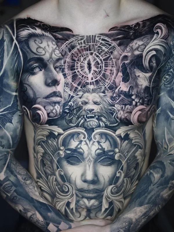 male black and grey realism татуировка на chest #40782 | Тату мастер Максим Мельник