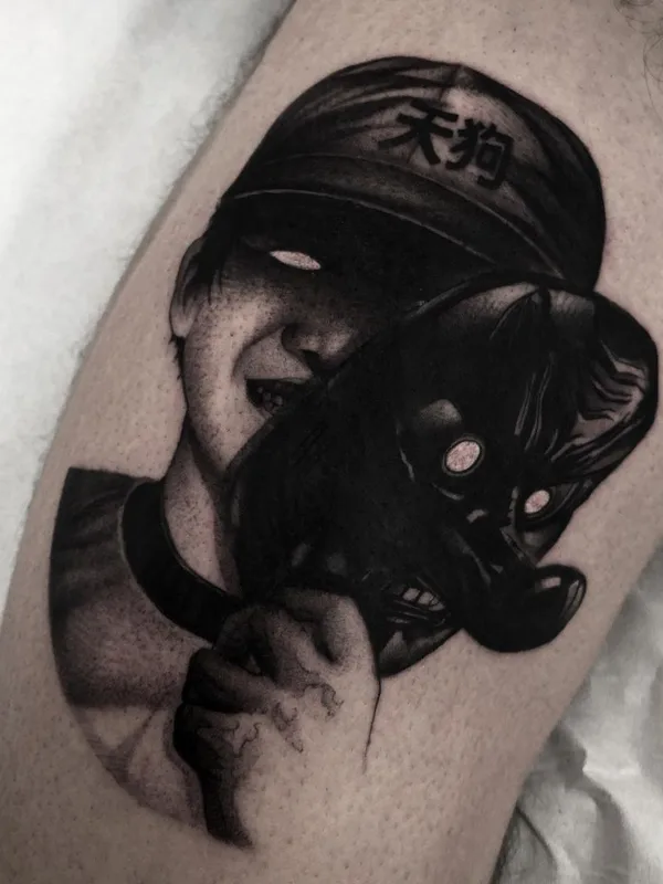 black and grey black and grey Tatuaggio su thigh #40799 | Tatuatore El UF