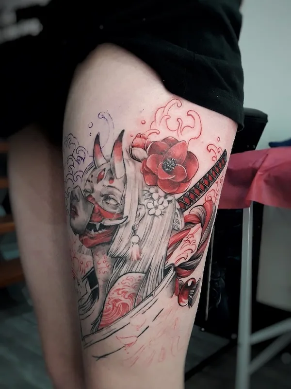 color japanese Tatuaggio su thigh #55726 | Tatuatore елена семененко