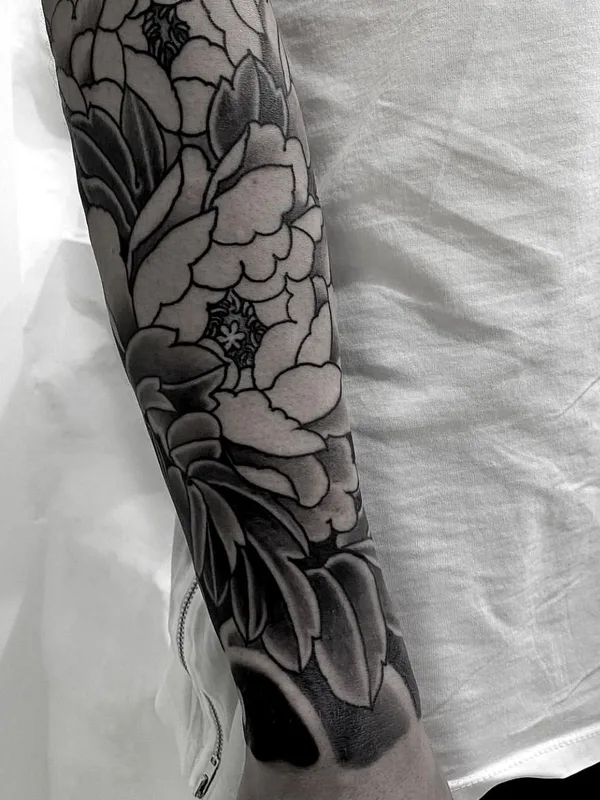black and grey japanese tatouage sur full sleeve #57656 | Artiste tatoueur Niko Inky