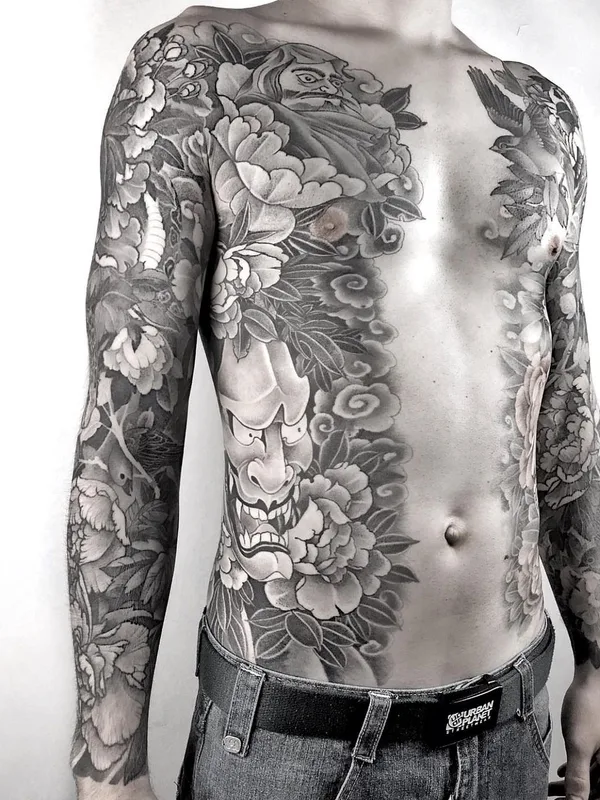 male black and grey japanese tatouage sur full body #57657 | Artiste tatoueur Niko Inky